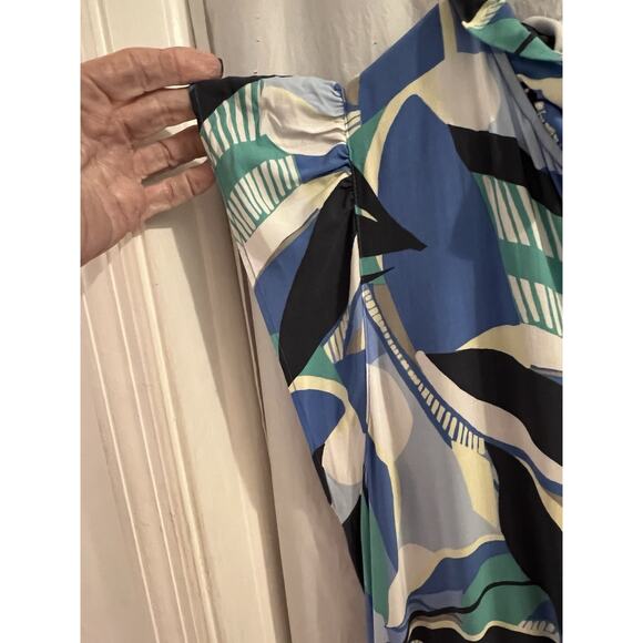 Loft Blue Green Tropical Print Maxi Dress Sz L - Picture 4 of 6